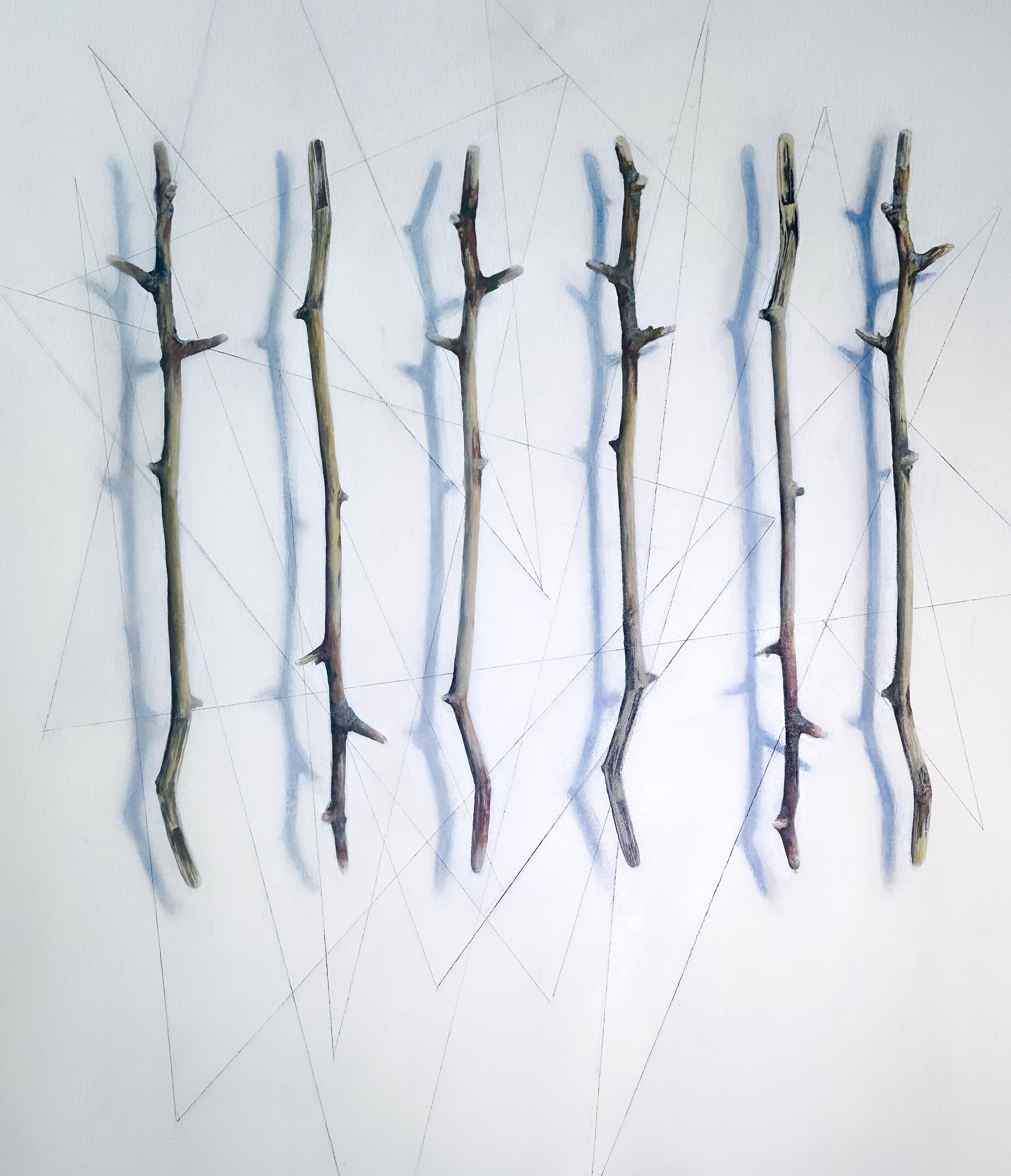Painting by Alison Jardine Vertical Sticks and straight geometric lines